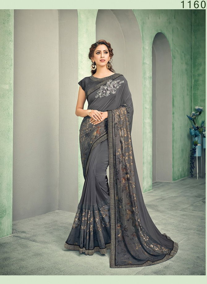 MAHOTSAV FELICITY Latest Designer Fancy Party Wear Sequins Embroidery Handwork Butta Heavy Silk Saree Collection 